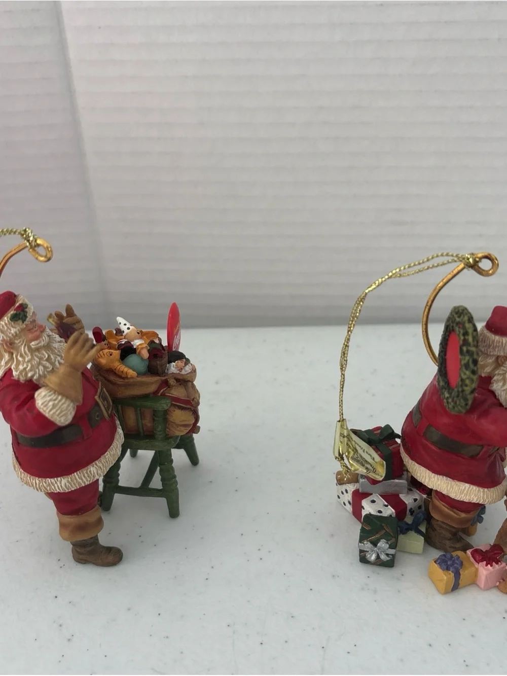Danbury Mint Red and Gold Coca-Cola Santa Figurine Ornaments - Pair